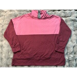 ZELOS Women Colorblock Turtleneck Sweatshirt Oversized Pink Burgundy XL
